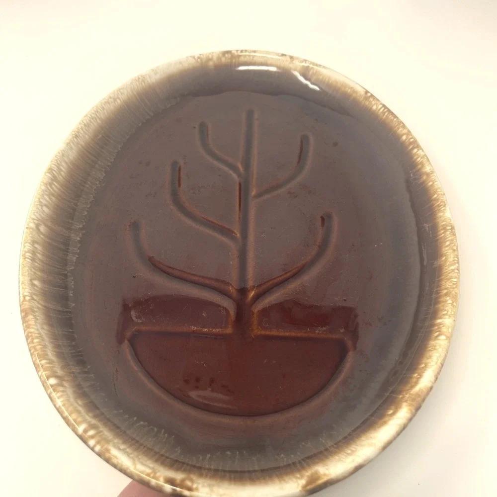 Set 3 MOUNT‎ CLEMENS ERA MCCOY POTTERY 1967 BROWN DRIP GLAZE TREE OF LIFE PLATES